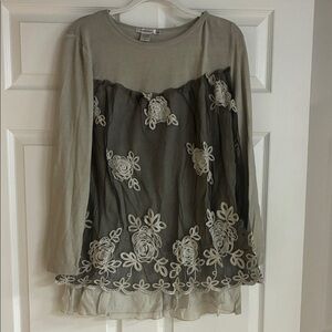 Casual Layered Embroidered Long-Sleeve Blouse - Light Gray